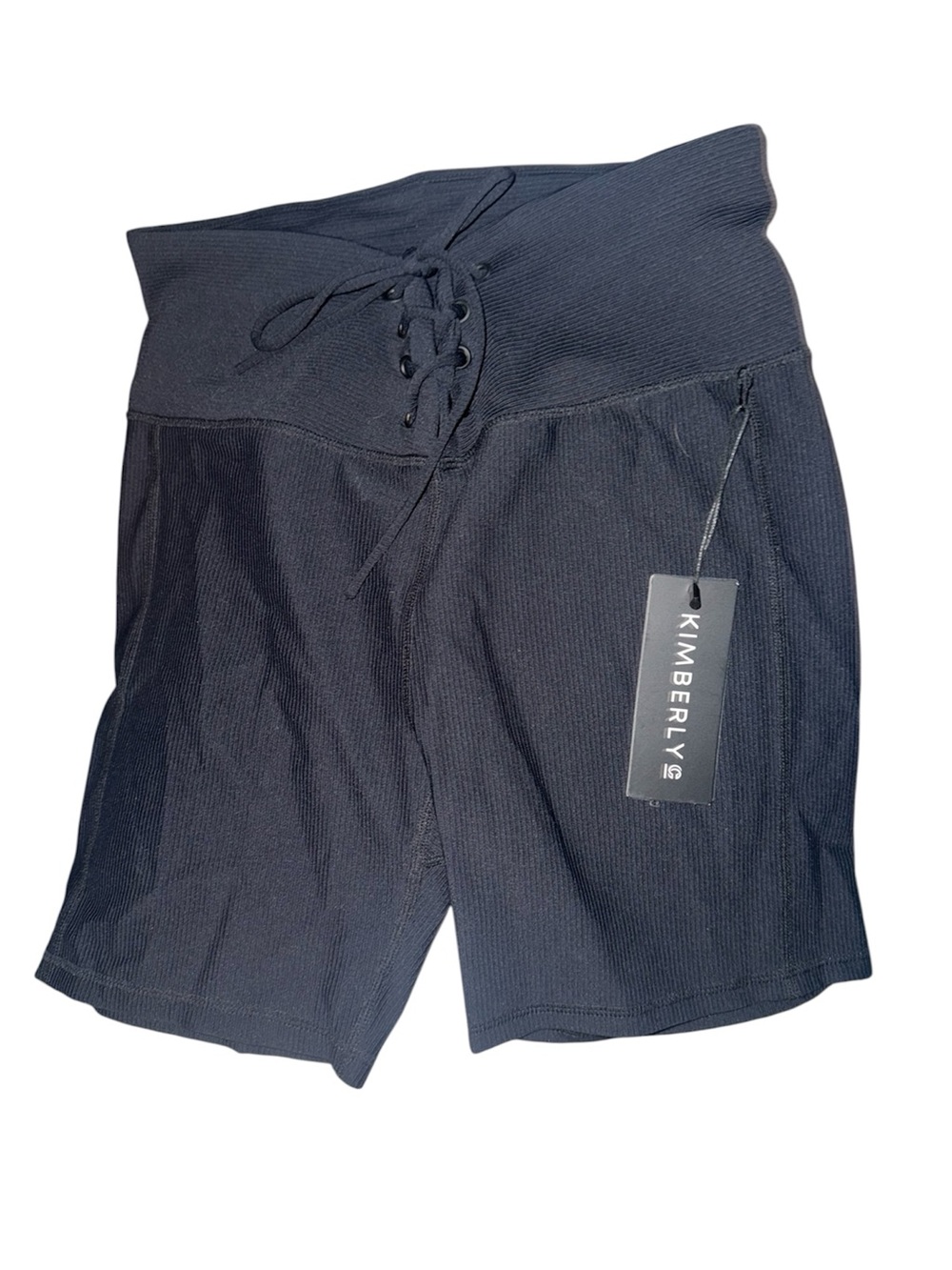 Kimberly C Black Working Lace-Up High-Waist Bike Shorts Size L